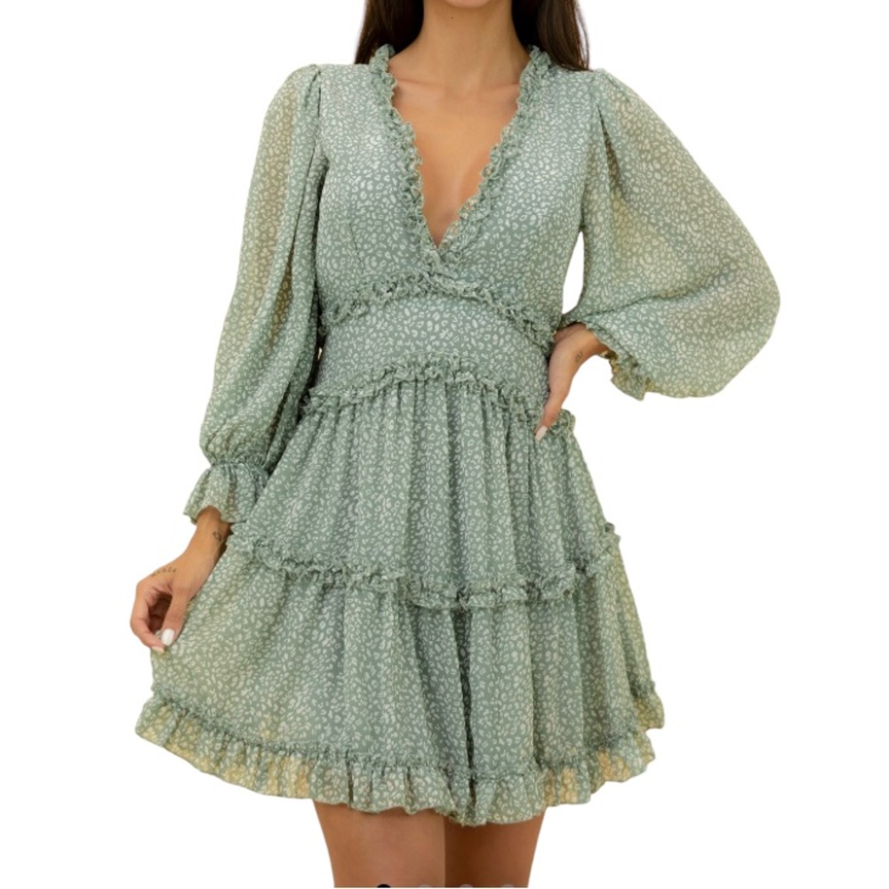 L-LA V Neck Mini Dress Sz S